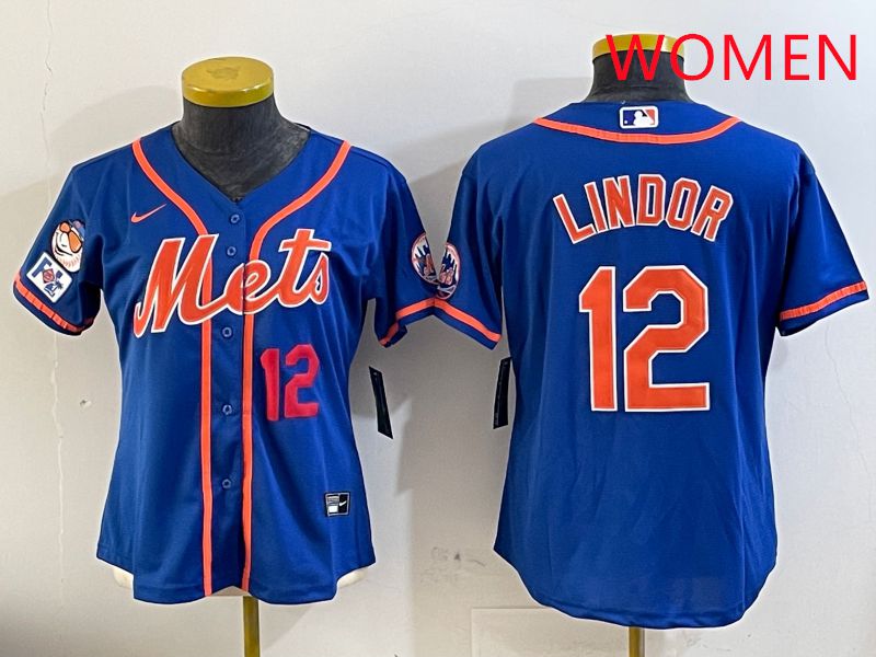 Women New York Mets #12 Lindor Blue Game Fashion 2025 Nike MLB Jersey style 3->women mlb jersey->Women Jersey